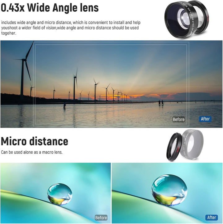 NEEWER 58mm Objektiv und ND Filter Set Weitwinkel/2,2 Fach Teleobjektiv für 18mm 85mm APS C Objektiv