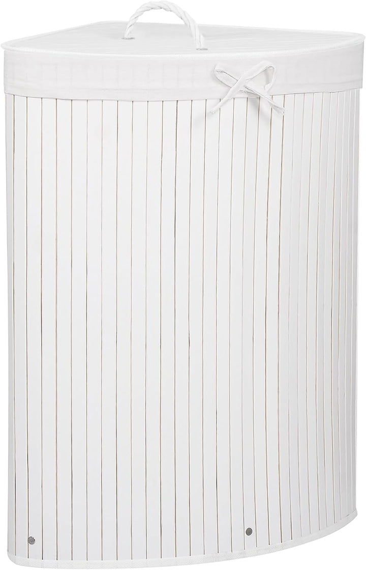 SPRINGOS Eckwäschekorb, Wäschesammler mit Deckel, 73 L, Wäschetonne, Bambus, platzsparend, Badeinric