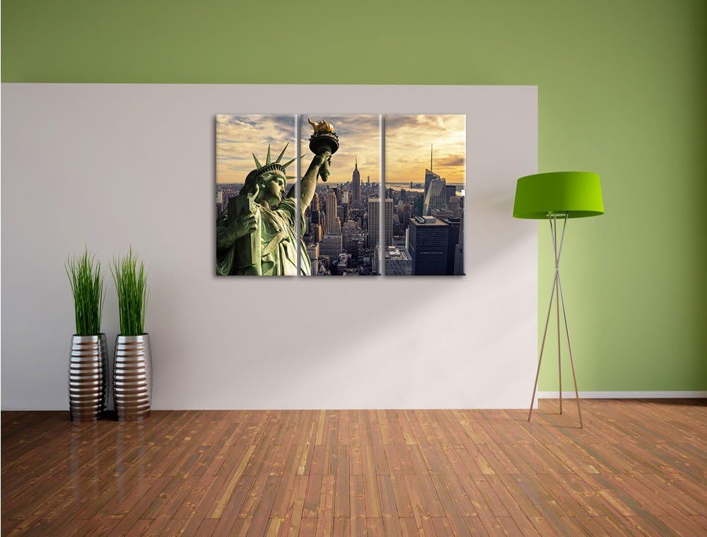 Pixxprint Freiheitsstatue in New York als Leinwandbild/Grösse: 3 Teilig (120x80 cm) cm/Wandbild/Kuns