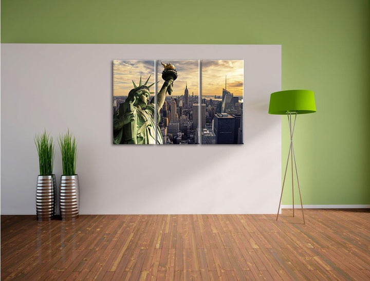 Pixxprint Freiheitsstatue in New York als Leinwandbild/Grösse: 3 Teilig (120x80 cm) cm/Wandbild/Kuns