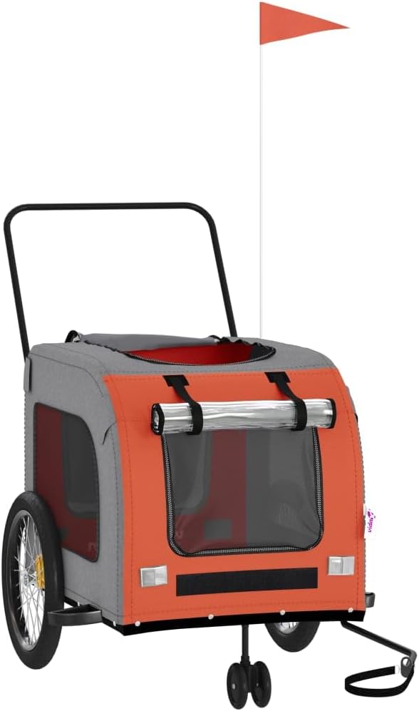 vidaXL Fahrradanhänger Hunde Schwarz und Grau Oxford-Gewebe und Eisen Orange 68 x 134 x 73 cm, Orang