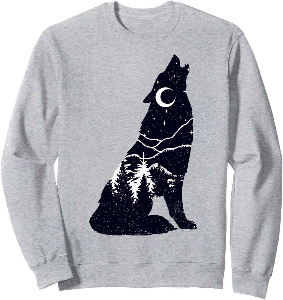 Trendy Midnight Forest Howling Wolf Silhouette Fill Sweatshirt