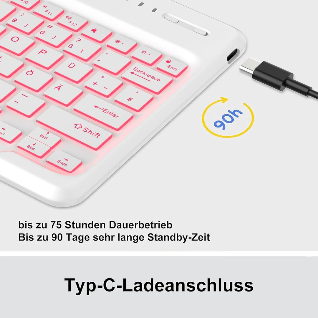 Für ab 12" grosse Tablets Tastaturhülle mit Beleuchtung QWERTZ | Kompatible Android, iPadOS, Windows