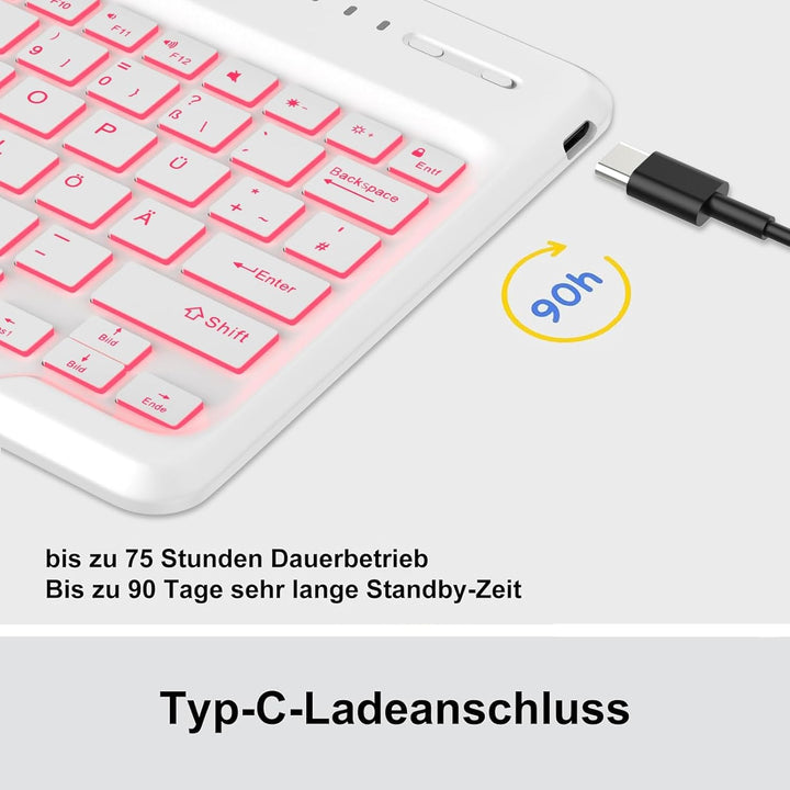 Für ab 12" grosse Tablets Tastaturhülle mit Beleuchtung QWERTZ | Kompatible Android, iPadOS, Windows
