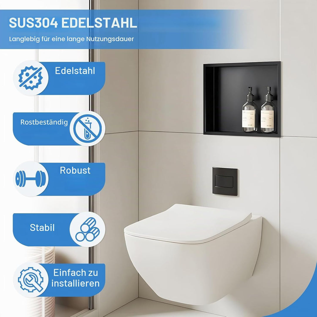 DBREAKS Wandnische Dusche Edelstahl, 32 * 32 * 8.5cm Duschnische, Wandnische Einzelregal Lagerung, D