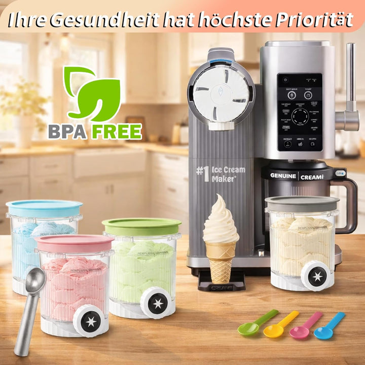 4 Stück Behälter für Ninja Swirl by CREAMi Softeis- & Eismaschine, Swirl Pints und Deckel kompatibel