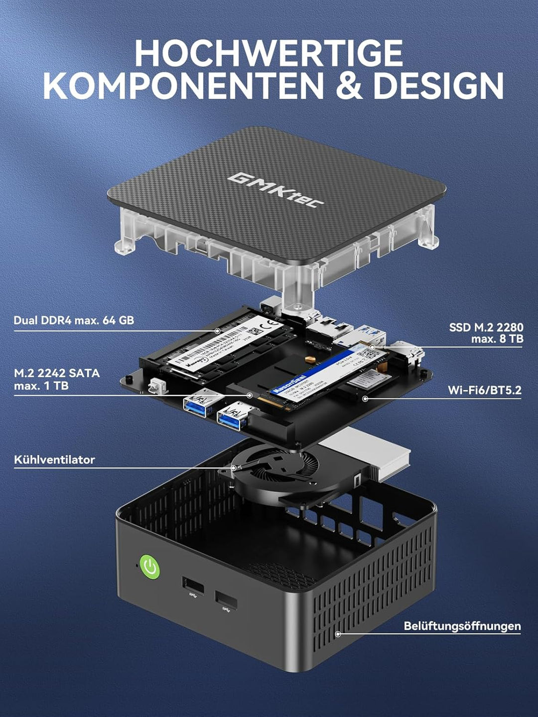 GMKtec G3 Pro Mini PC, 16 GB RAM 256 GB SSD M.2 Intel i3-10110U 4,1 GHz Mini Desktop-PC mit VESA-Unt