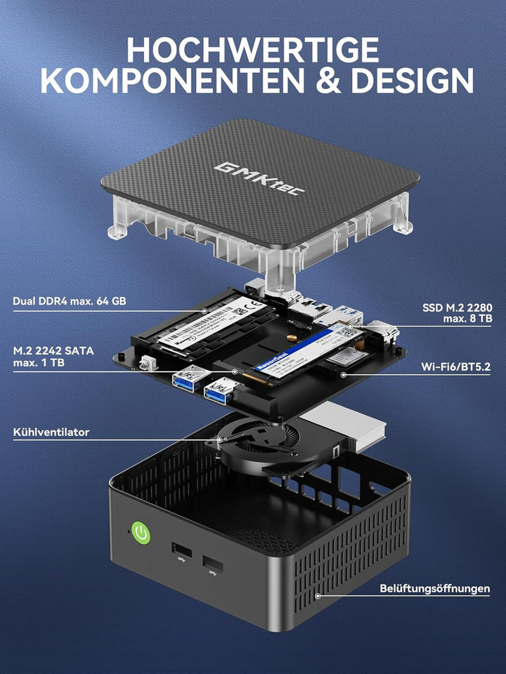 GMKtec G3 Pro Mini PC, 8 GB RAM 256 GB SSD M.2 Intel i3-10110U 4,1 GHz Mini Desktop-PC mit VESA-Unte