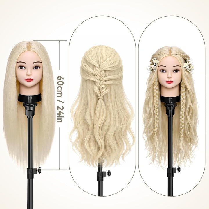 TwoWin Trainingsköpfe 70% Echtes Haar Blond Kosmetologie Puppe Kopf Friseur Training Modell Mannequi