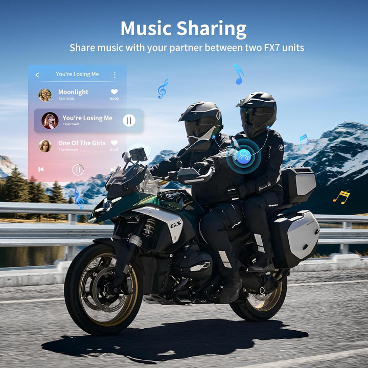 Fodsports FX7 Mesh Motorrad Headset V3.0,APP-kompatibel, Helm Kommunikationssystem mit Audio-Multita
