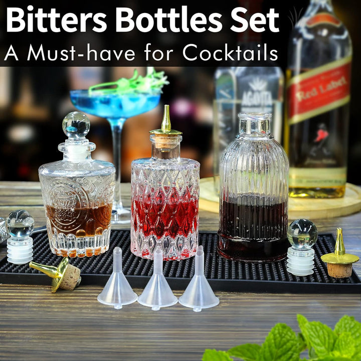Bitters Bottle Set von 3 Vintage Glas Dasher Bitterflaschen für Cocktail Whiskey Mixing Drinks Dispe