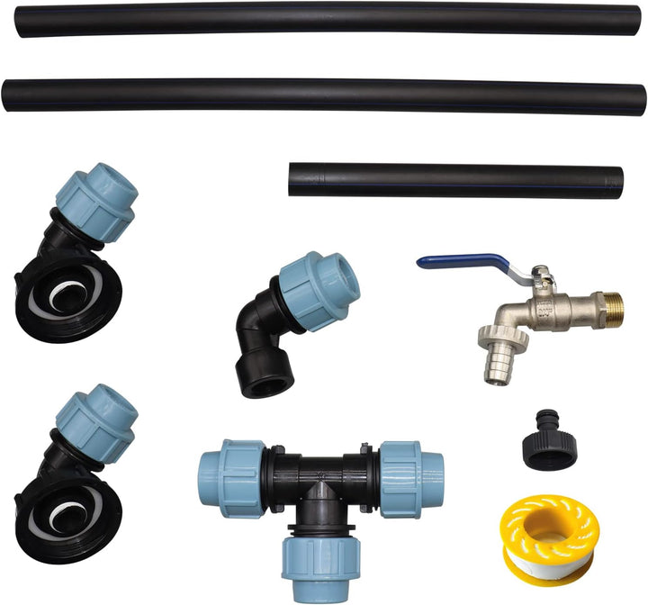 IBC Verbindungssets, Verbindungsset für IBC Regenwassertanks mit 3/4" Schwananhals Garten Wasserhahn