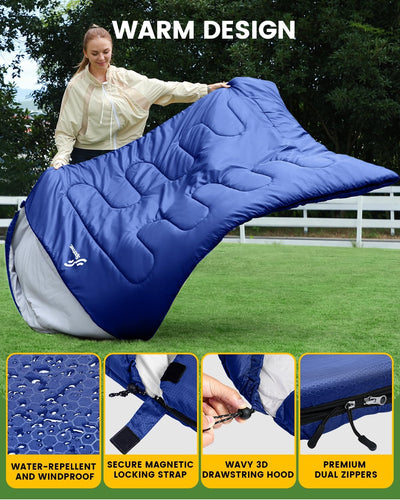 Schlafsack Outdoor: Sportneer Schlafsäcke 2 Personen Doppelschlafsack 220x150cm, 3.5kg mit 2 Kissen,