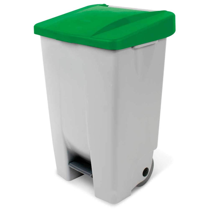 BRB Tretabfalleimer mit Rollen, Inhalt 80 Liter, HxBxT 740x490x420 mm, Korpus grau, Deckel grün grau
