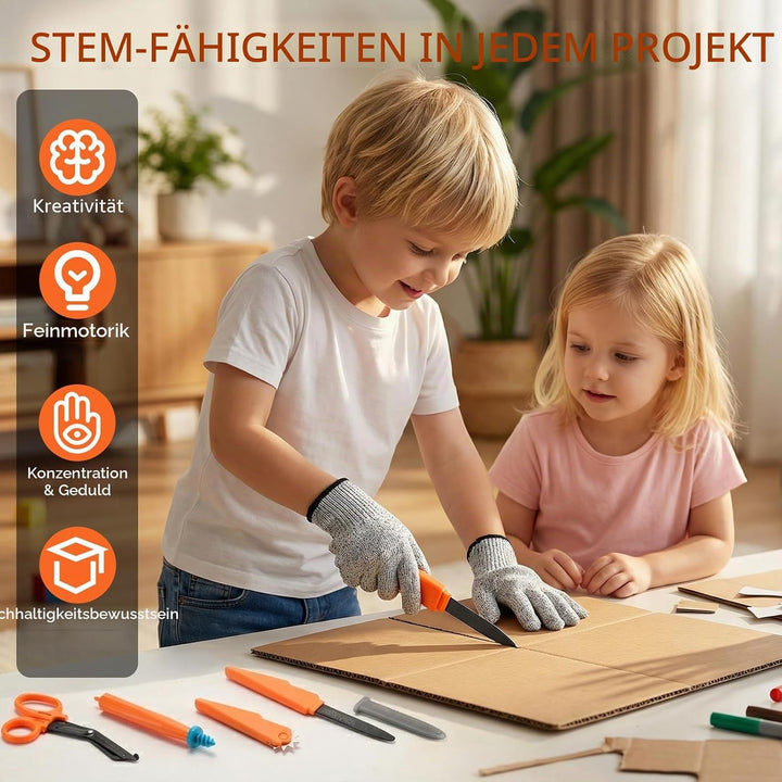 SainSmart Jr. Karton Werkzeug Kinder Set 120PCS – Starter Bastelset für Kinder, Einfaches Karton Bas