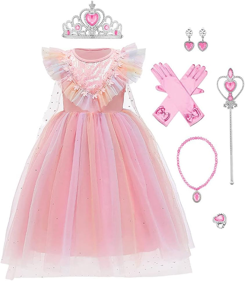 FYMNSI Mädchen Prinzessin Kostüm Kleid Umhang mit Zubehör Weihnachten Halloween Fasching Karneval Ve