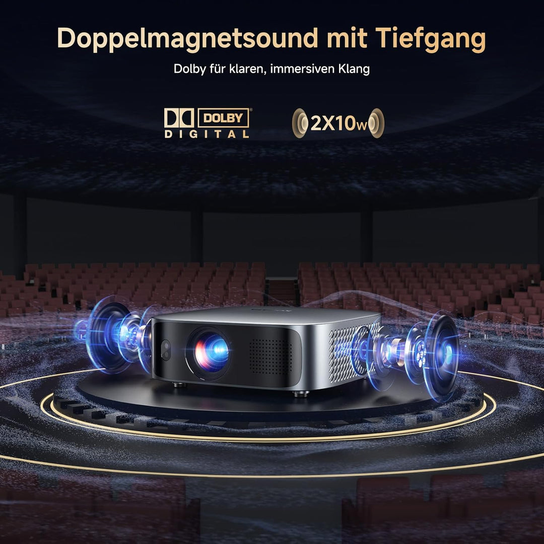 Smart Beamer 4K kompatibel mit Netflix &amp; Dolby Audio, KOGATA Kurzdistanz Projektor mit Autofokus &amp; 6