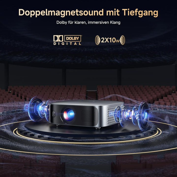 Smart Beamer 4K kompatibel mit Netflix &amp; Dolby Audio, KOGATA Kurzdistanz Projektor mit Autofokus &amp; 6