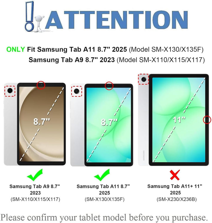Tastatur Hülle mit Schutzfolie für Samsung Galaxy Tab A11/A9 8.7 Zoll (2025/2023) Tablet, 7-Farben B