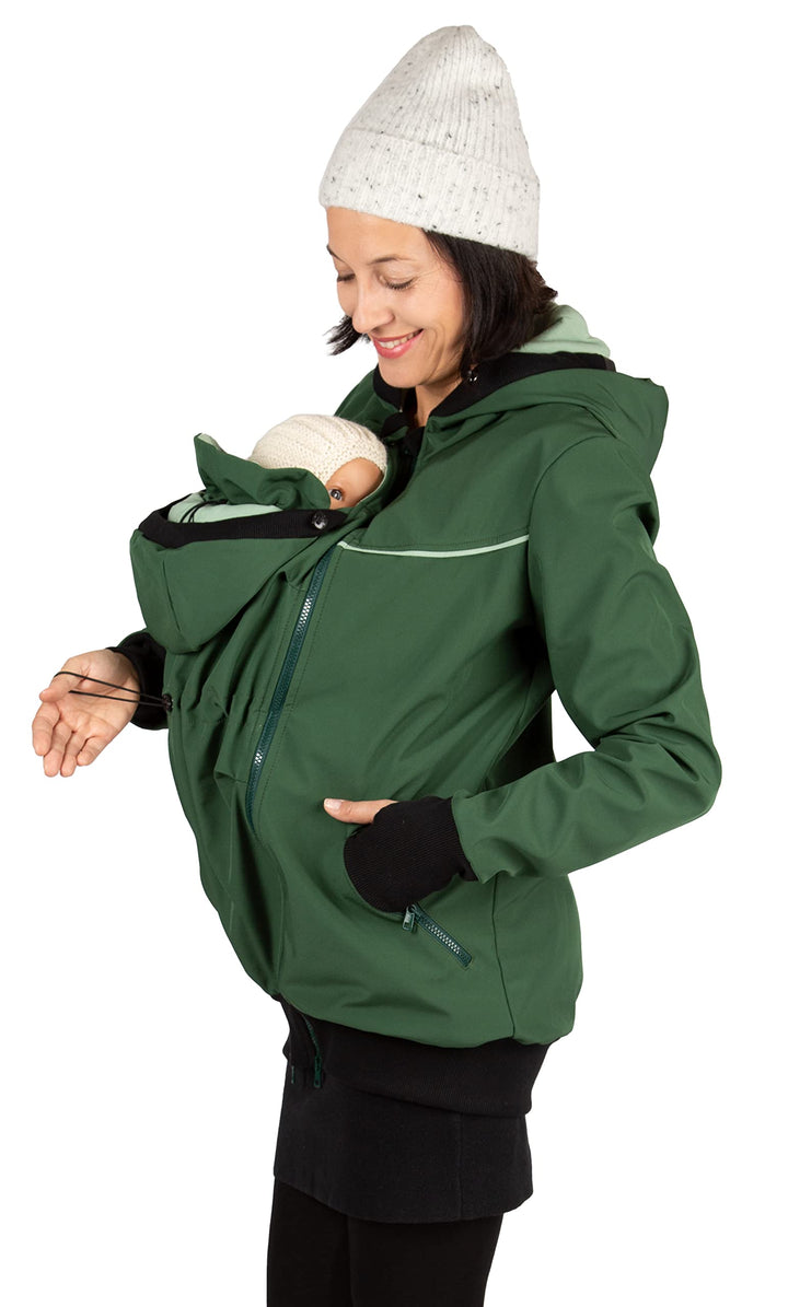 Viva la Mama 3in1 Softshell Tragejacke Baby Umstandsjacke Allwetter I JACKY L Waldgrün, L Waldgr&amp;