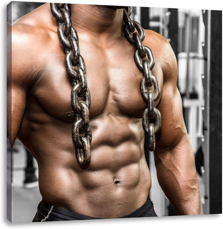 Pixxprint Muskelpaket mit Kette als Leinwandbild Quadratisch/Grösse: 70x70 / Wandbild/Kunstdruck/fer