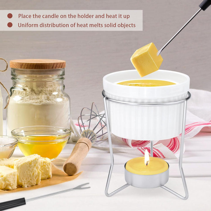 LELE LIFE Butterwärmer für Meeresfrüchte, Keramik-Butterschmelzgerät mit 6 Gabeln und Edelstahlständ