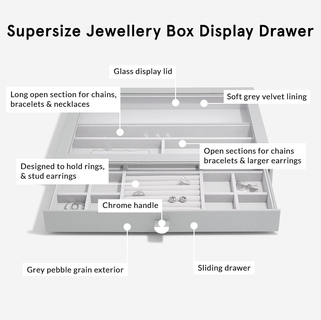 Stackers Pebble Grey Supersize Jewellery Box - Set of 3 (with Drawers), Pebble Grey