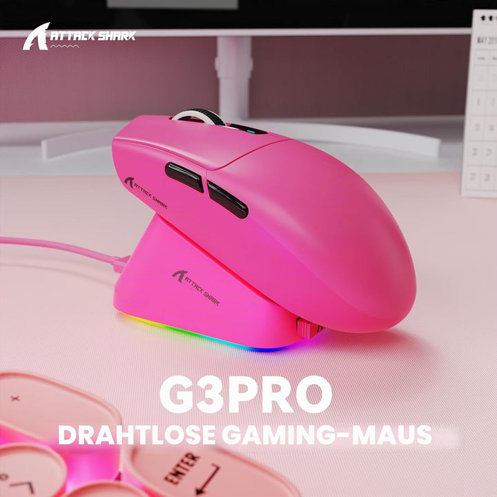 MAMBASNAKE x ATTACK SHARK G3PRO Gaming-Maus mit Magnetischer Ladestation, BT/2.4G Wireless/Kabel, Pi