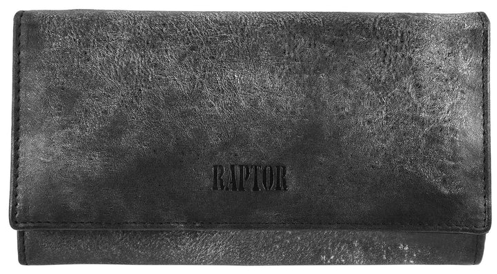 Raptor Damen - Geldbörse Echtleder Druckknopfverschluss 19x10cm RA40044 Anthrazit, Anthrazit