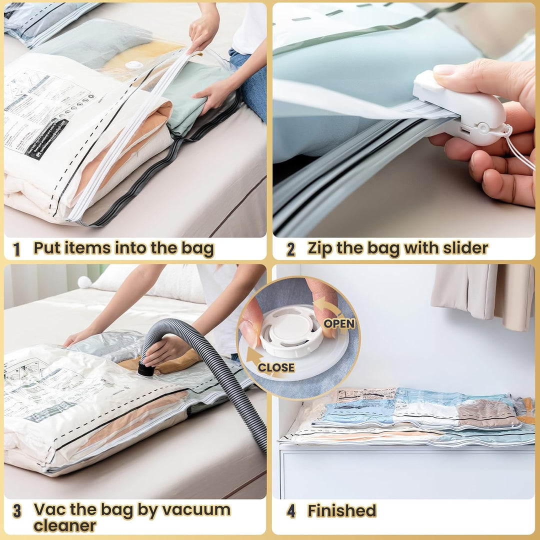 TAILI Vakuumbeutel für Kleidung mit Langer Reissverschluss 8 Stück Extra Grosse 100 X 70 CM Vakuumie
