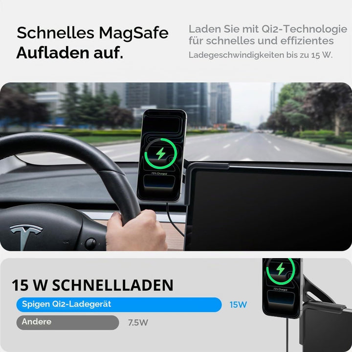 Spigen Tesla Model Y(~Juniper 2026)/3(~ Highland 2026)/S/X Qi2 MagSafe Handyhalterung mit Ladefunkti