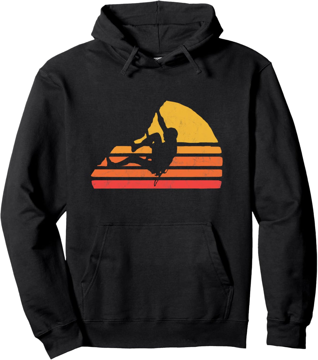 Bouldering Distressed Retro Rock Climbing 80's Sun Graphic Pullover Hoodie