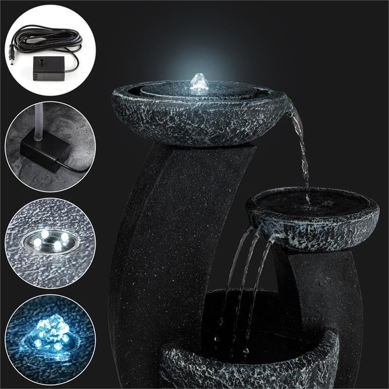 blumfeldt Fantaghiro - Zierbrunnen, Gartenbrunnen, Granitstein-Optik Schwarz-grau