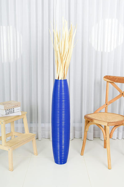 Leewadee Grosse Bodenvase für Dekozweige hohe Standvase Design Holzvase, Holz, 90 cm, Blue 90 cm Bla