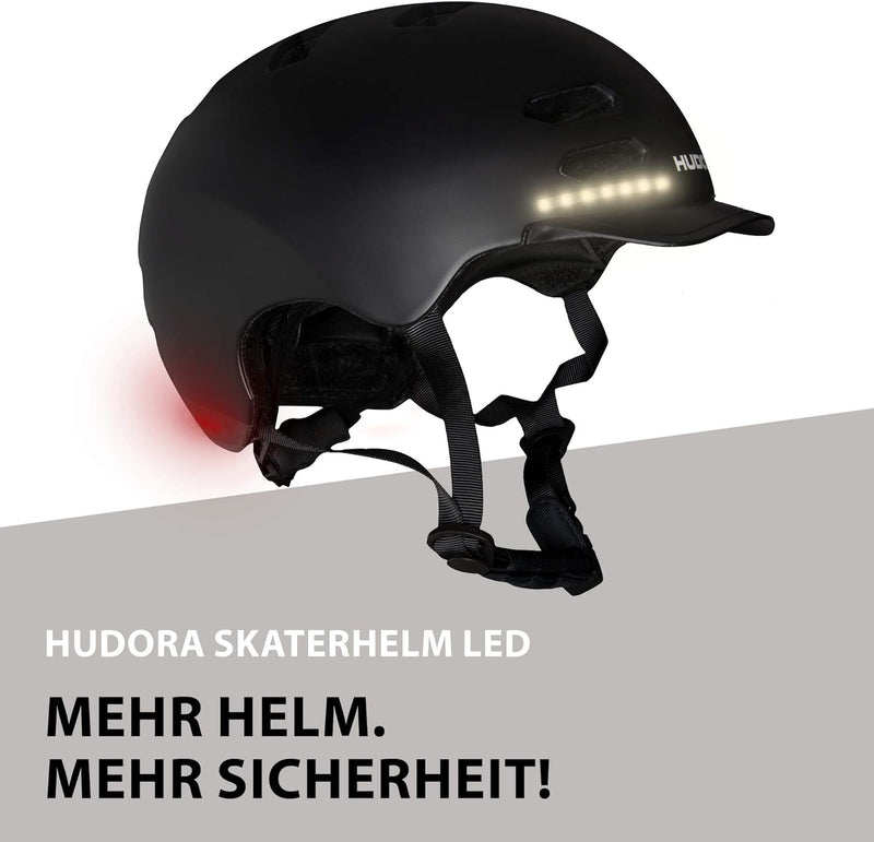 HUDORA Skaterhelm LED, schwarz M (55-58 cm) Schwarz, M (55-58 cm) Schwarz