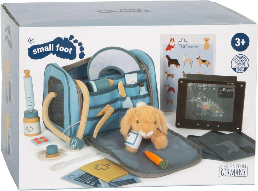 small Foot Tierarzt-Tasche mit Hase, Spielset mit umfangreichem Zubehör aus Holz, 24-TLG, mit Traget