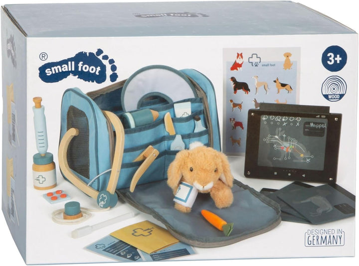 small Foot Tierarzt-Tasche mit Hase, Spielset mit umfangreichem Zubehör aus Holz, 24-TLG, mit Traget