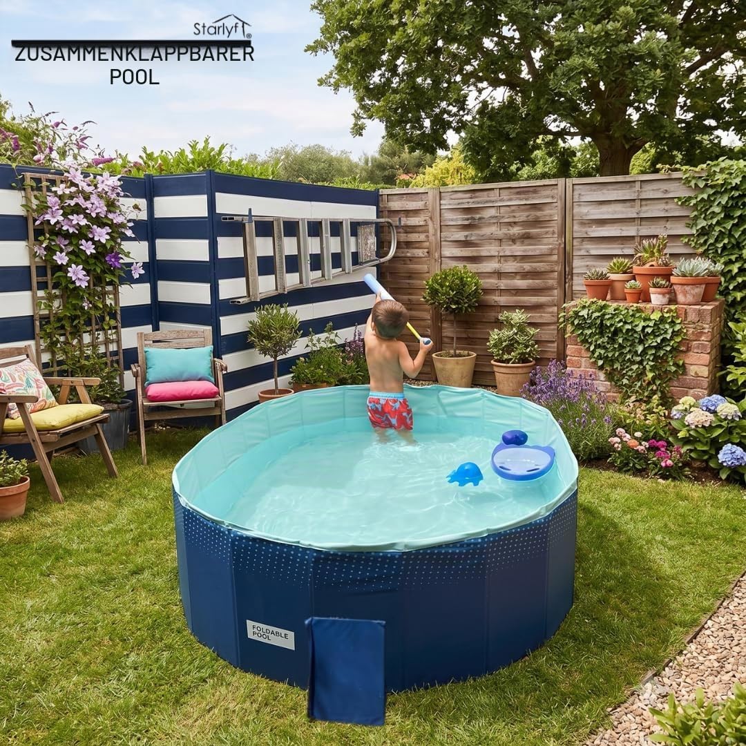 BEST DIRECT Faltbarer Pool, 166 x 107 x 45 cm, Kinderbecken, Tragbarer Hundepool, Faltbarer Pool, Ba