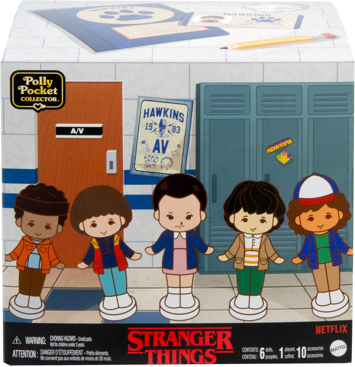 Polly Pocket Sammler Spielset, Stranger Things Schatulle mit 6 Sondereditions-Figuren und 10 Accesso