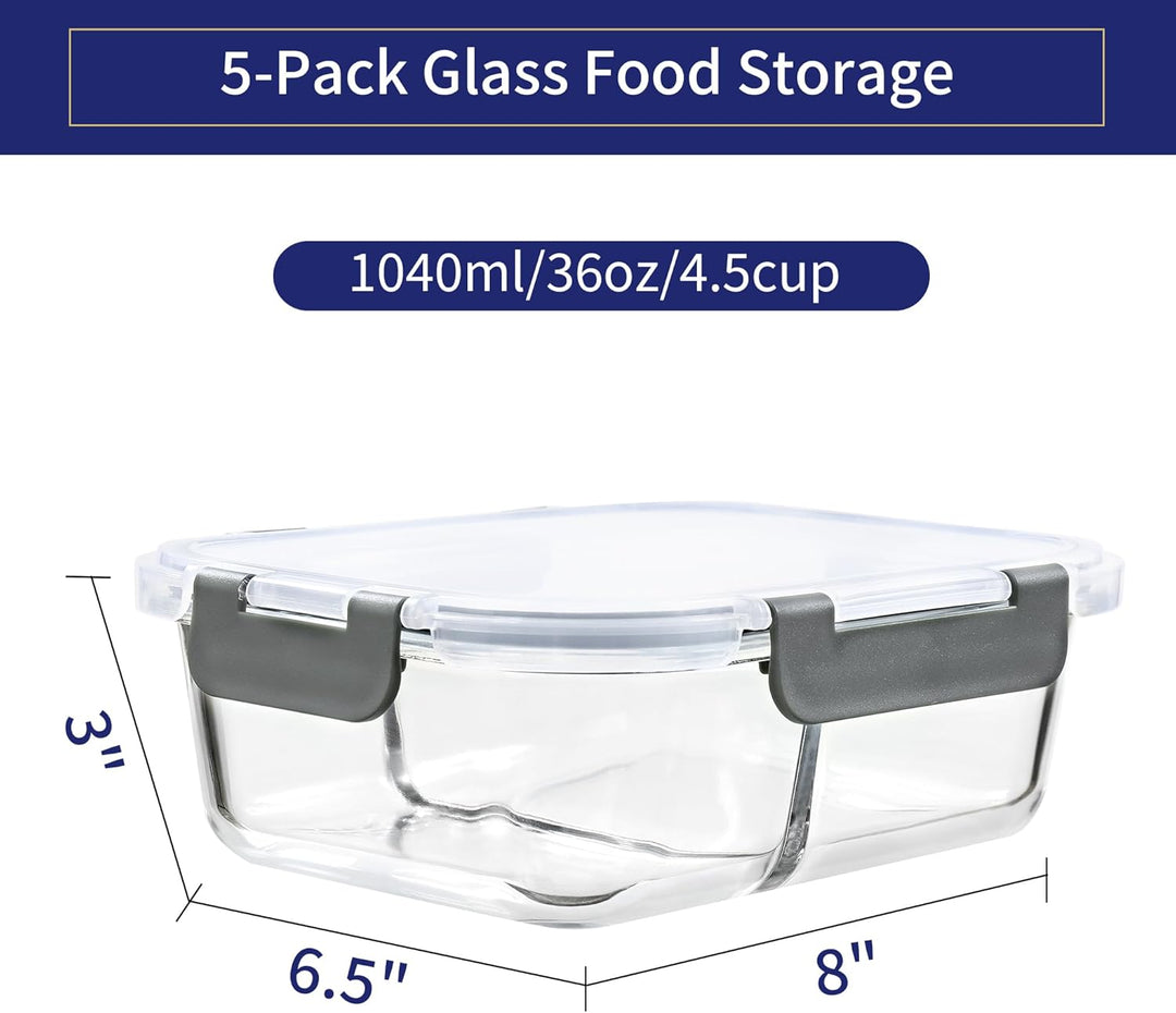 MFY 5 Packungen mit 36-Unzen-glasbehälter mit deckel, frischhaltedosen mit deckel, Meal Prep Boxen G