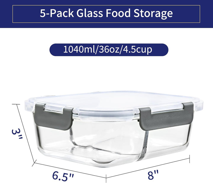 MFY 5 Packungen mit 36-Unzen-glasbehälter mit deckel, frischhaltedosen mit deckel, Meal Prep Boxen G