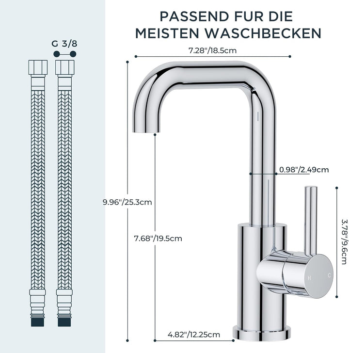 FORIOUS Wasserhahn Bad Hoch 360° Drehbar, Edelstahl Waschtischarmatur Hoch mit Warm/Kaltwasser Misch