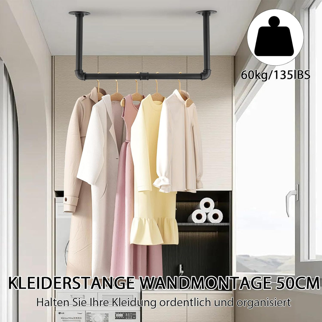 Kleiderstangen Wandmontage Schwarz 2er Set Industrial Kleiderstange Wand 60cm Schwarz Garderobenstan