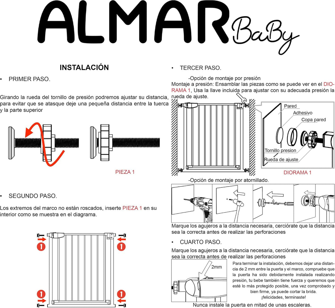 ALMAR Baby Sicherheitsbarriere 61-68 cm schwarz | Einfache Montage ohne Schrauben für Türen, Flure o