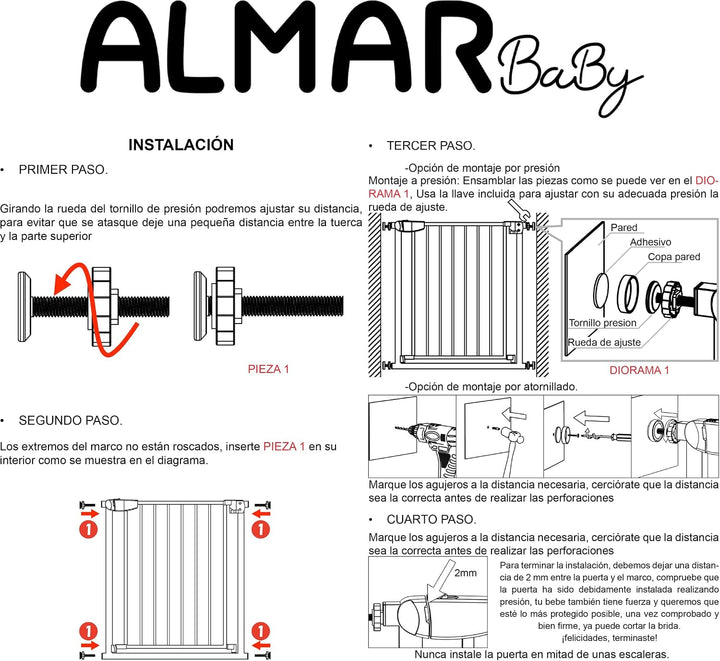 ALMAR Baby Sicherheitsbarriere 61-68 cm schwarz | Einfache Montage ohne Schrauben für Türen, Flure o