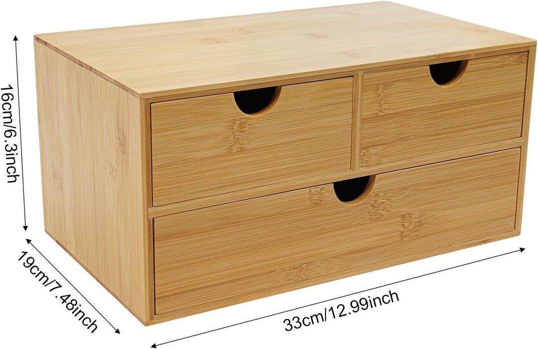Aufbewahrungsbox Bambus Schreibtisch Organizer mit 3 Schubladen Mini Kommode Rohholzfarbe Schreibtis
