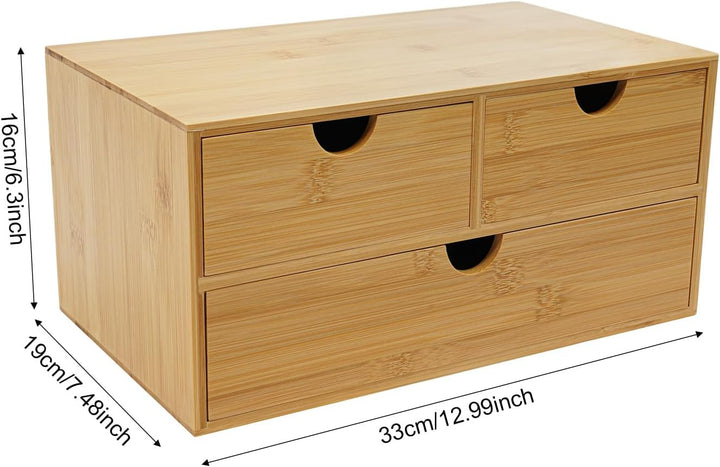 Aufbewahrungsbox Bambus Schreibtisch Organizer mit 3 Schubladen Mini Kommode Rohholzfarbe Schreibtis