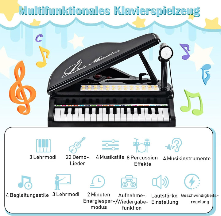 COSTWAY 31 Tasten Kinder Keyboard mit Hocker, Elektronische Klaviertastatur mit Mikrofon, LED-Lehrmo
