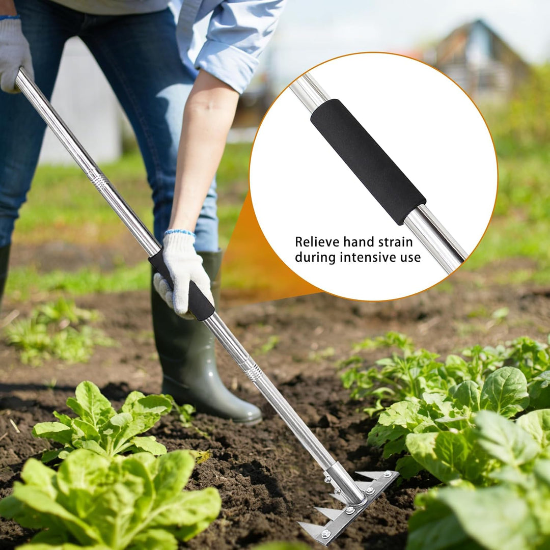 Gartenrechen mit 1,2m Metallgriff, Garden Harke Mehrzweck Garten Unkraut Werkzeug, Unkrauthacke, Tra