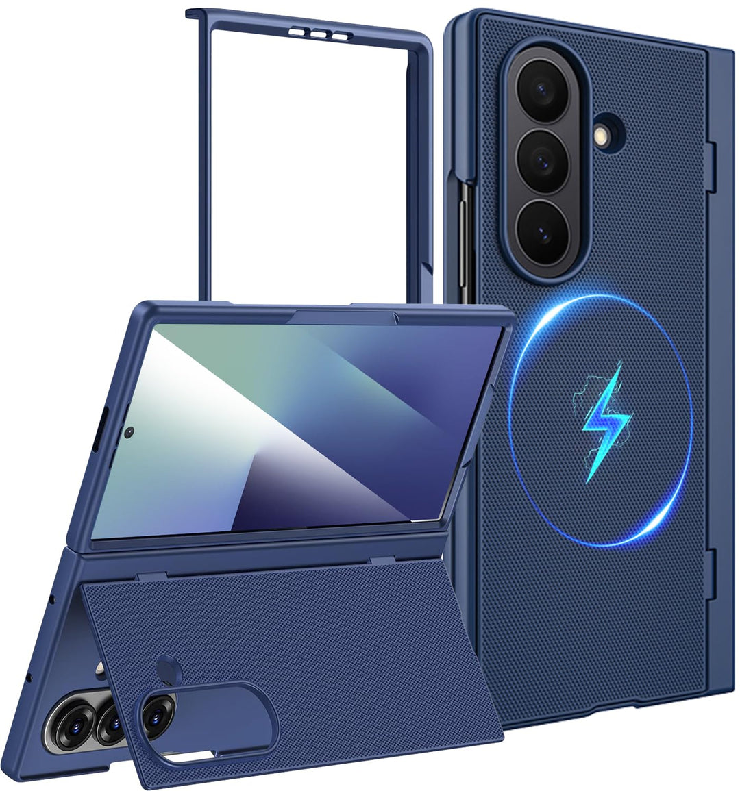 Miimall Magnethülle Kompatibel mit Samsung Galaxy Z Fold 7 Hülle mit Displayschutz, [Tragbarer Ständ
